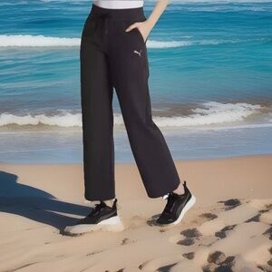 NWT PUMA FLEECE HI WAIST DRAWSTRING LOUNGE SWEATPANTS STRIAGHT LEG BLACK SZ XL